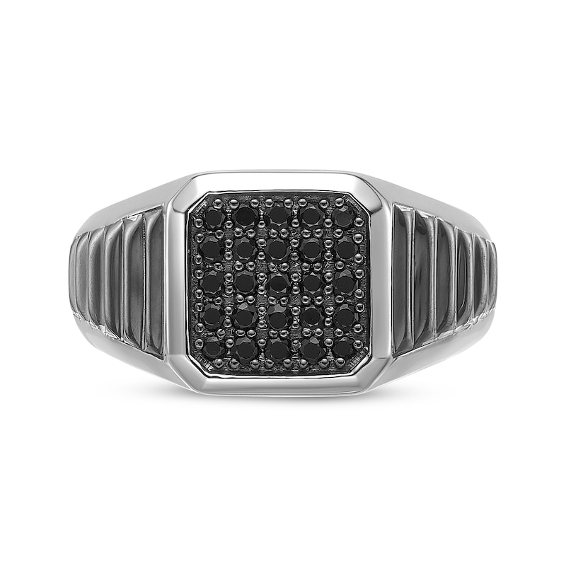 Main Image 4 of Twelve Crowns Men's Natural Black Spinel Octagon Ridged Ring Sterling Silver with Black Rhodium Plate
