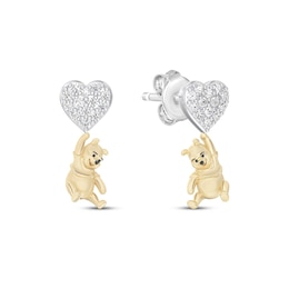 Disney Treasures Winnie the Pooh Lab-Grown Diamond Heart Drop Earrings 1/8 ct tw 24K Yellow Gold Vermeil Sterling Silver