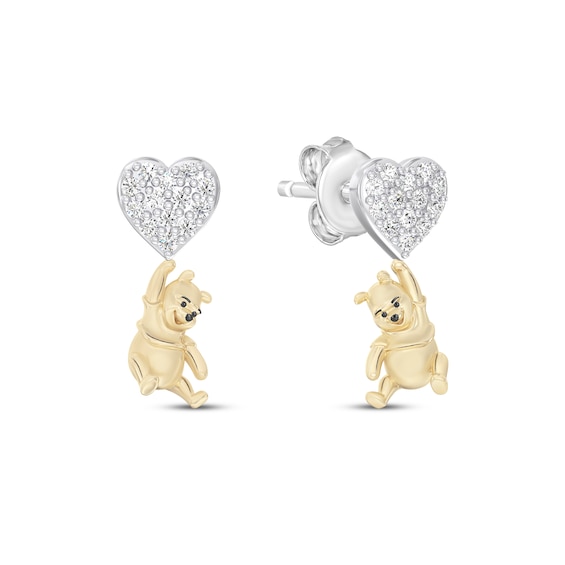 Disney Treasures Winnie the Pooh Lab-Grown Diamond Heart Drop Earrings 1/8 ct tw 24K Yellow Gold Vermeil Sterling Silver