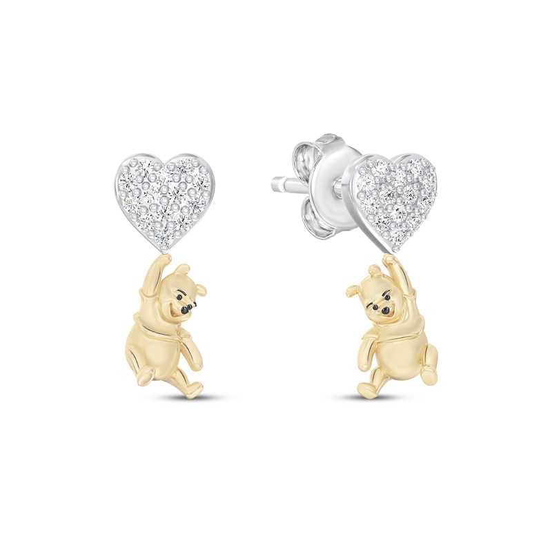 Main Image 1 of Disney Treasures Winnie the Pooh Lab-Grown Diamond Heart Drop Earrings 1/8 ct tw 24K Yellow Gold Vermeil Sterling Silver