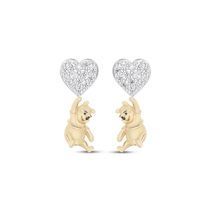Main Image 2 of Disney Treasures Winnie the Pooh Lab-Grown Diamond Heart Drop Earrings 1/8 ct tw 24K Yellow Gold Vermeil Sterling Silver
