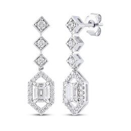 Neil Lane Artistry Emerald & Round-Cut Lab-Grown Diamond Dangle Earrings 1-1/2 ct tw 14K White Gold