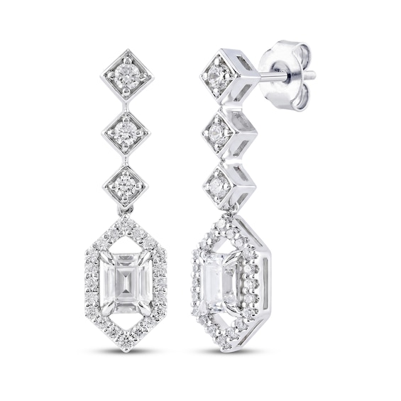 Neil Lane Artistry Emerald & Round-Cut Lab-Grown Diamond Dangle Earrings 1-1/2 ct tw 14K White Gold