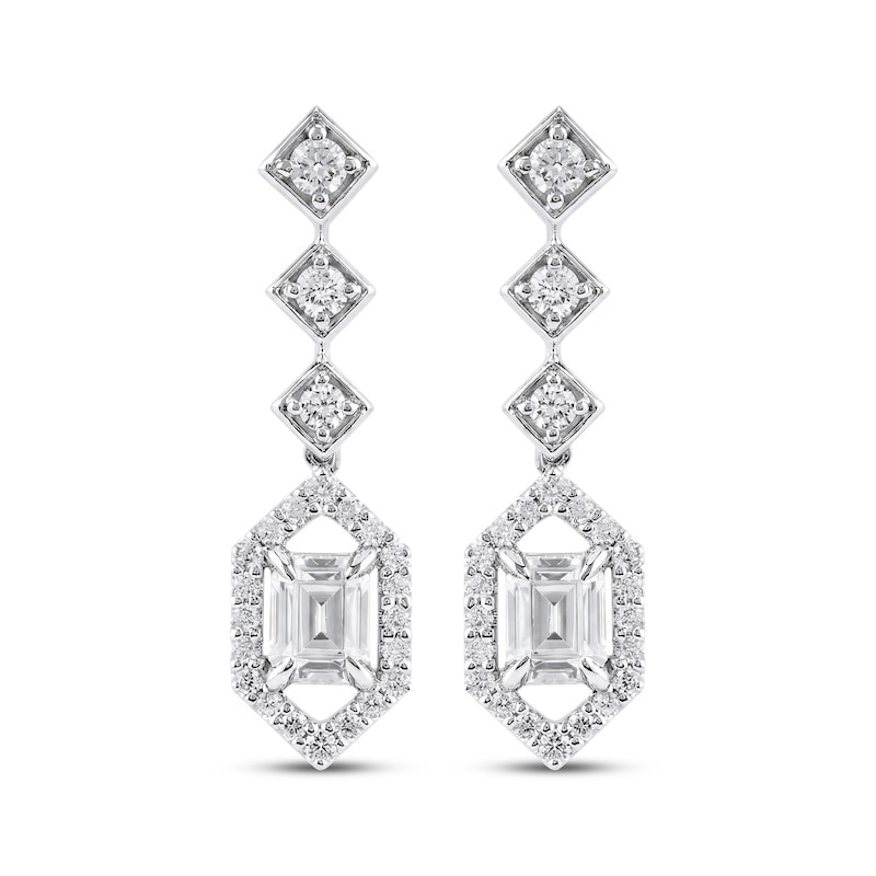 Main Image 2 of Neil Lane Artistry Emerald & Round-Cut Lab-Grown Diamond Dangle Earrings 1-1/2 ct tw 14K White Gold