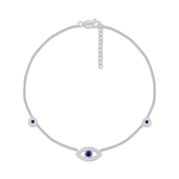 Blue & White Lab-Created Sapphire Evil Eye Anklet Sterling Silver 10"