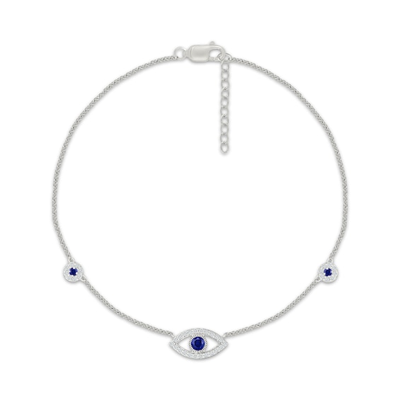 Blue & White Lab-Created Sapphire Evil Eye Anklet Sterling Silver 10"