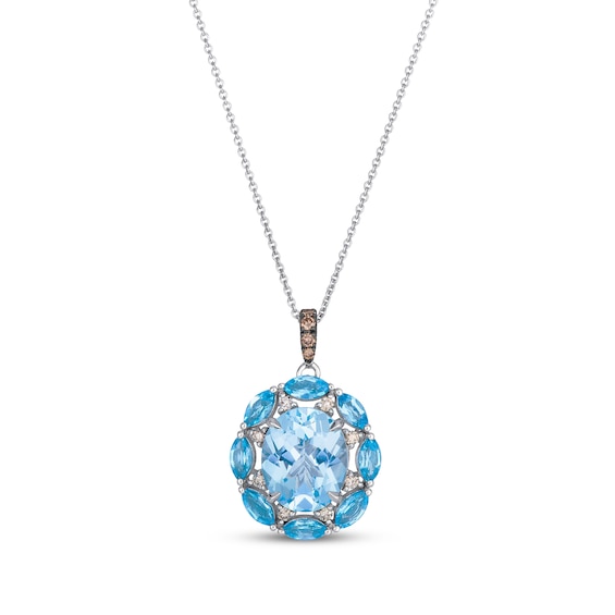 Le Vian Oval-Cut Blue Topaz Necklace 1/6 ct tw Diamonds 14K Vanilla Gold 20"