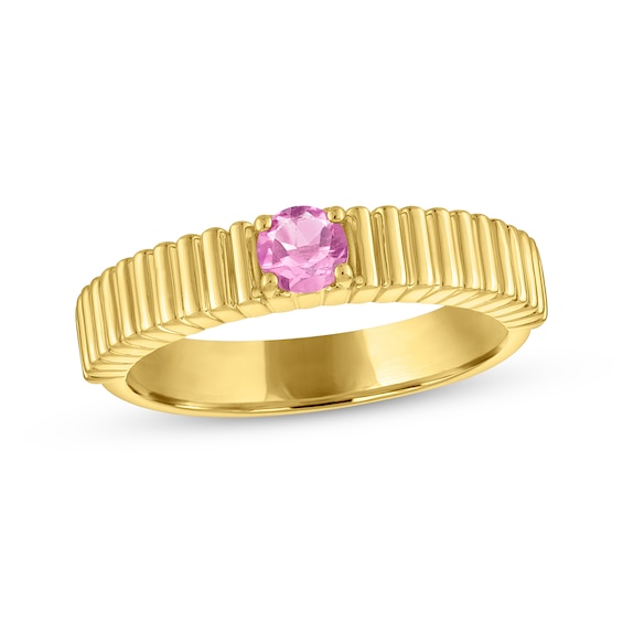 STUDIO BY KAY Round-Cut Pink Lab-Created Sapphire Solitaire Fashion Ring 24K Yellow Gold Vermeil Sterling Silver