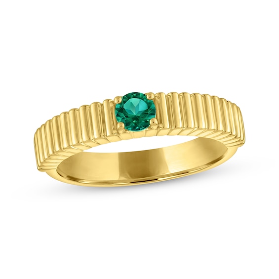STUDIO BY KAY Round-Cut Lab-Created Emerald Solitaire Fashion Ring 24K Yellow Gold Vermeil Sterling Silver