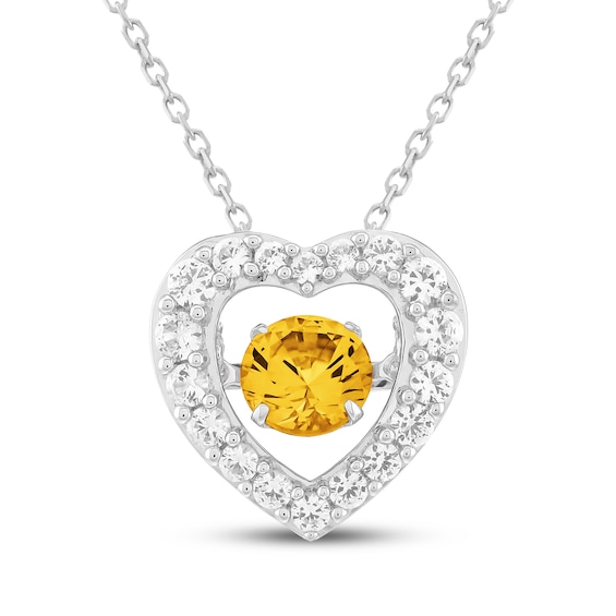 Unstoppable Love Citrine & White Lab-Created Sapphire Heart Necklace Sterling Silver 18"