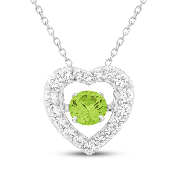 Unstoppable Love Peridot & White Lab-Created Sapphire Heart Necklace Sterling Silver 18"