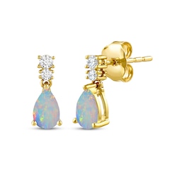 KAY Lab-Grown Diamonds Pear-Shaped Lab-Created Opal Dangle Earrings 1/10 ct tw 10K Yellow Gold