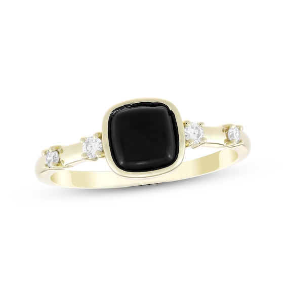 Petite Opaque Cushion-Cut Black Onyx Fashion Ring 1/10 ct tw Lab-Grown Diamond 10K Yellow Gold
