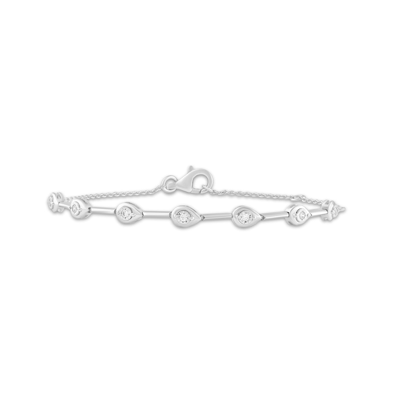 Main Image 1 of Diamond Teardrop Station Bracelet 1/10 ct tw Sterling Silver 8"