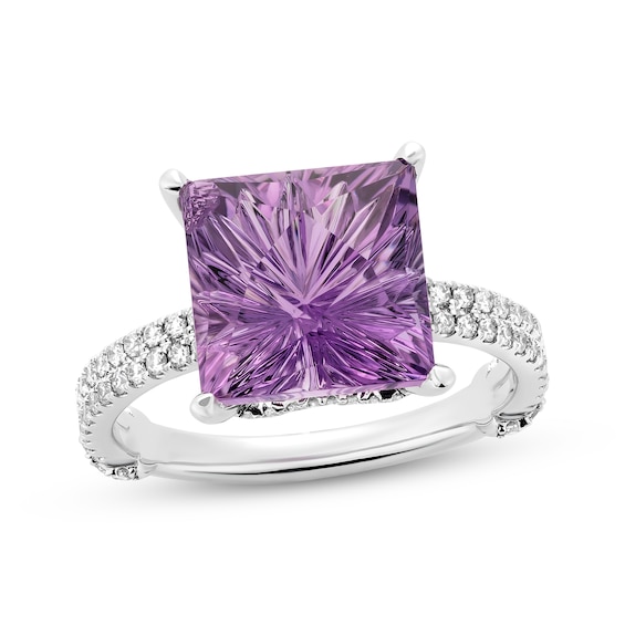 Limor Touchstone Square-Cut Amethyst & Diamond Engagement Ring 1/2 ct tw 14K White Gold