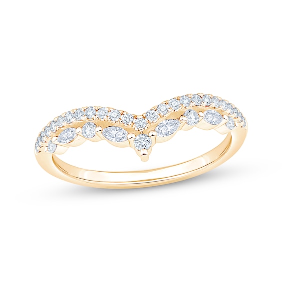 Now + Forever Lab-Grown Diamonds Marquise & Round-Cut Contoured Anniversary Ring 1/3 ct tw 14K Yellow Gold