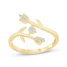 Monique Lhuillier Bliss Certified Lab-Grown Diamond Bypass Tulip Ring 1/8 ct tw 24K Yellow Gold Vermeil Sterling Silver