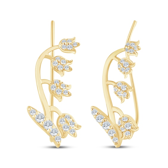Monique Lhuillier Bliss Certified Lab-Grown Diamond Tulip Climber Earrings 5/8 ct tw 24K Yellow Gold Vermeil Sterling Silver