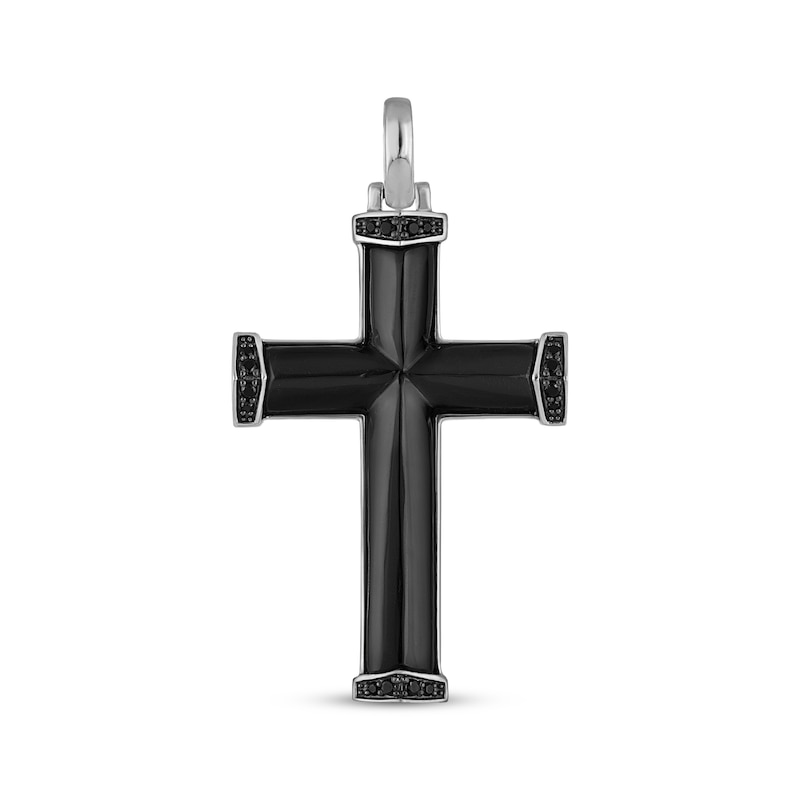 Main Image 1 of Men's Black Onyx & Black Diamond Cross Necklace Charm 1/6 ct tw Sterling Silver