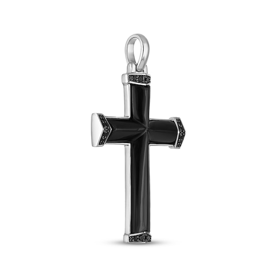 Thumbnail Image 2 of Men's Black Onyx & Black Diamond Cross Necklace Charm 1/6 ct tw Sterling Silver