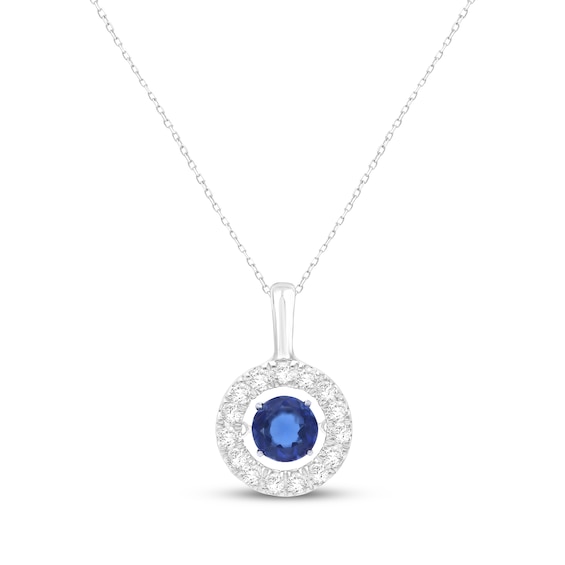 Unstoppable Love Blue Lab-Created Sapphire & Lab-Grown Diamond Halo Necklace 1/2 ct tw Sterling Silver 18"