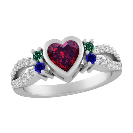 Birthstone Family & Mother's Heart Ring (5 Stones)