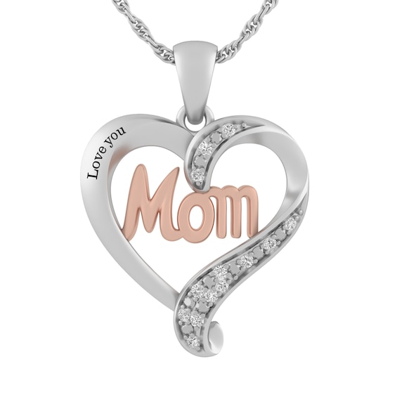 1/20 ct tw Diamond Sterling Silver/10k Heart Mom Necklace (1 Name)