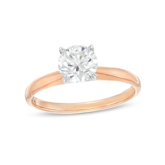 Solitaire Engagement Ring 1 Carat Diamond 14K Rose Gold (I/I2
