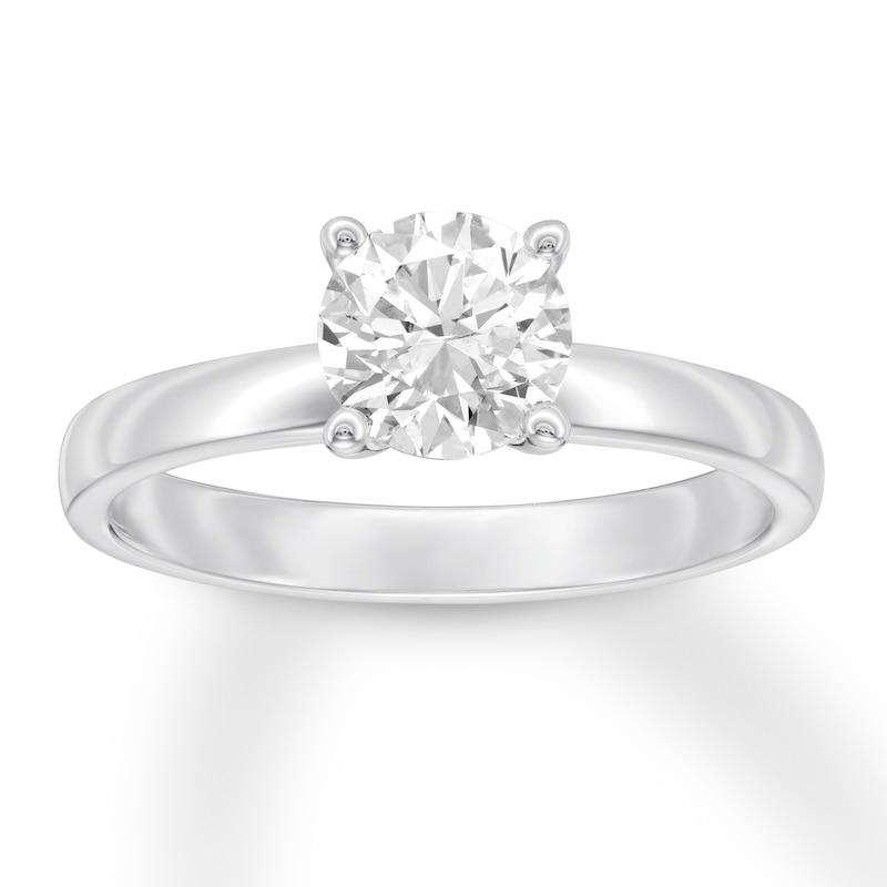 Main Image 1 of Certified Diamond Solitaire Ring 1 ct Round 14K White Gold (I/SI2)