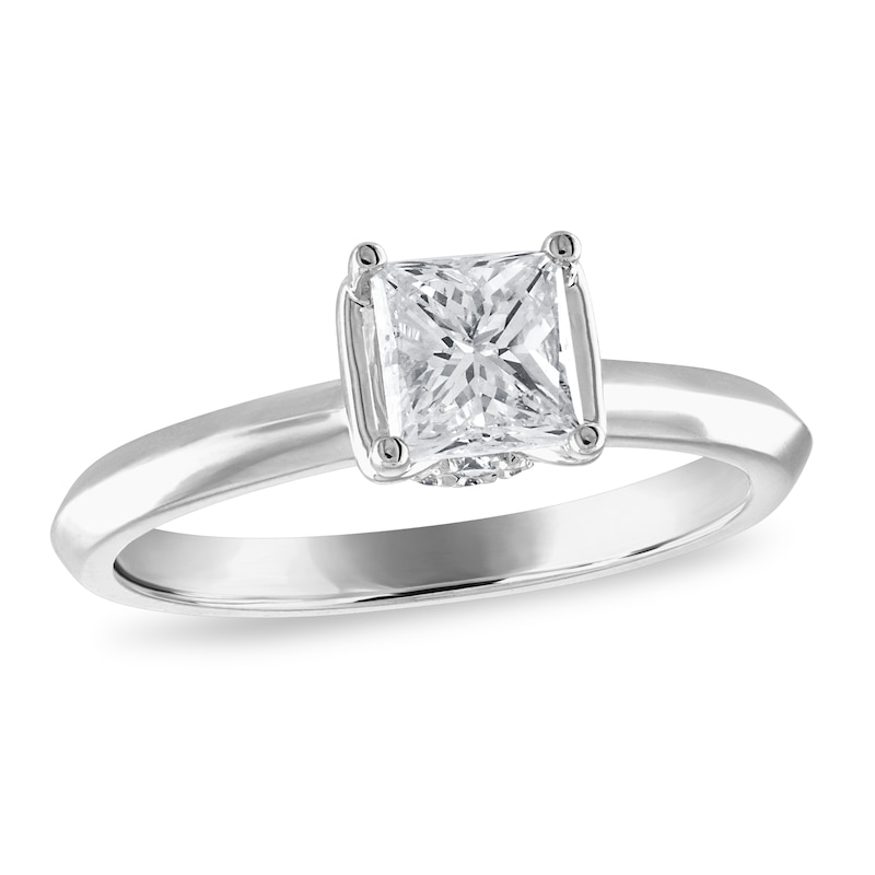 Diamond Solitaire Engagement Ring 1 ct tw Princess & Round 14K White Gold