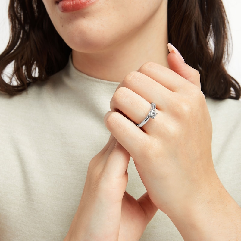 Main Image 3 of Diamond Solitaire Engagement Ring 1 ct tw Round-cut 10K White Gold (J/I3)