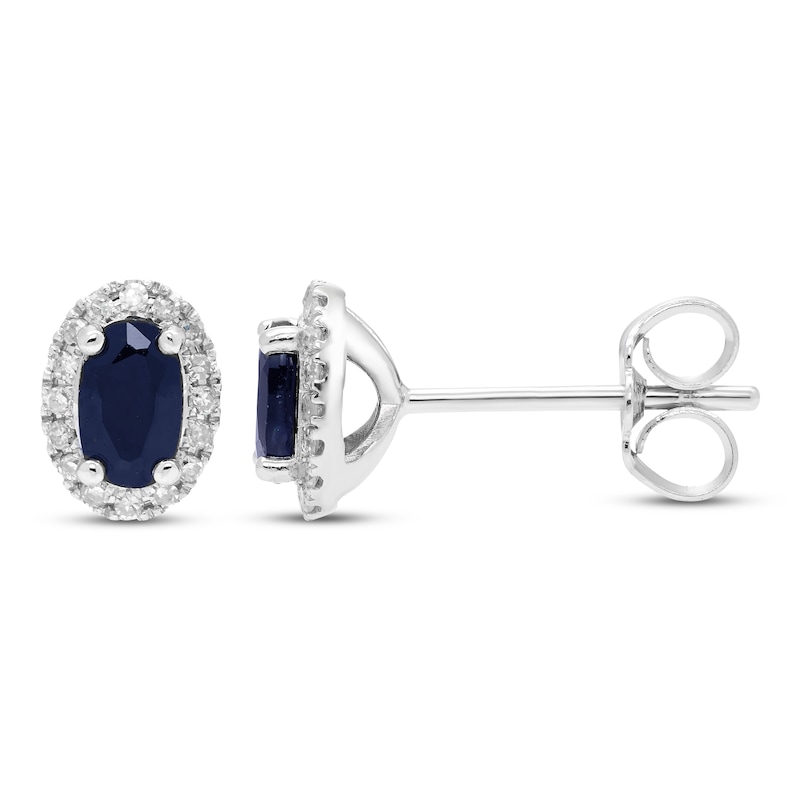 Blue Sapphire & Diamond Earrings 1/10 ct tw Round-cut 10K White Gold | Kay