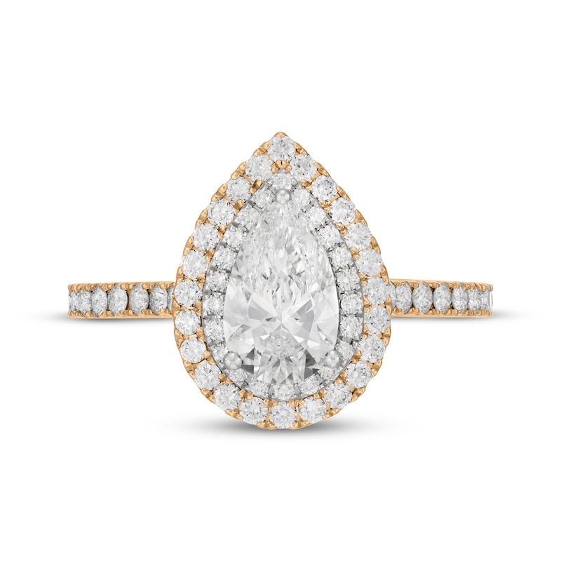 Main Image 3 of Neil Lane Pear-Shaped Lab-Grown Diamond Double Halo Engagement Ring 1-3/4 ct tw 14K Two-Tone Gold