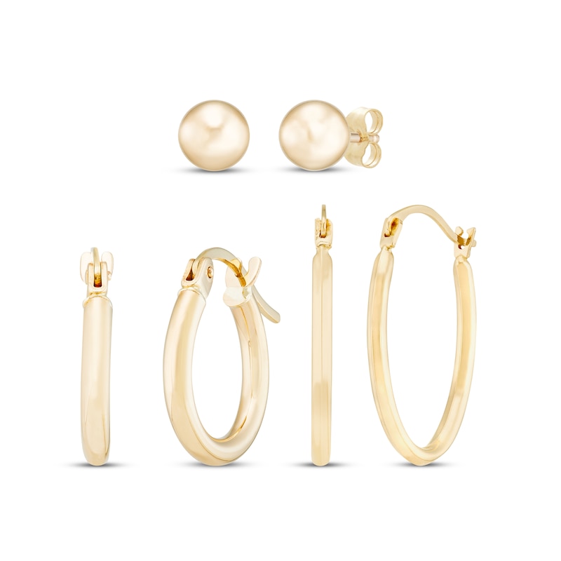 Stud & Hoop Three Pair Earrings Gift Set 10K Yellow Gold