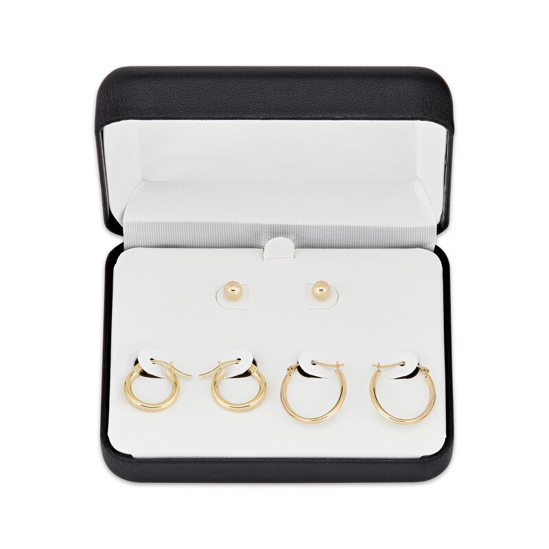 Stud & Hoop Three Pair Earrings Gift Set 10K Yellow Gold