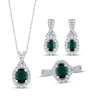 Thumbnail Image 0 of Oval-Cut Lab-Created Emerald & White Round Lab-Created Sapphire Gift Set Sterling Silver - Size 7