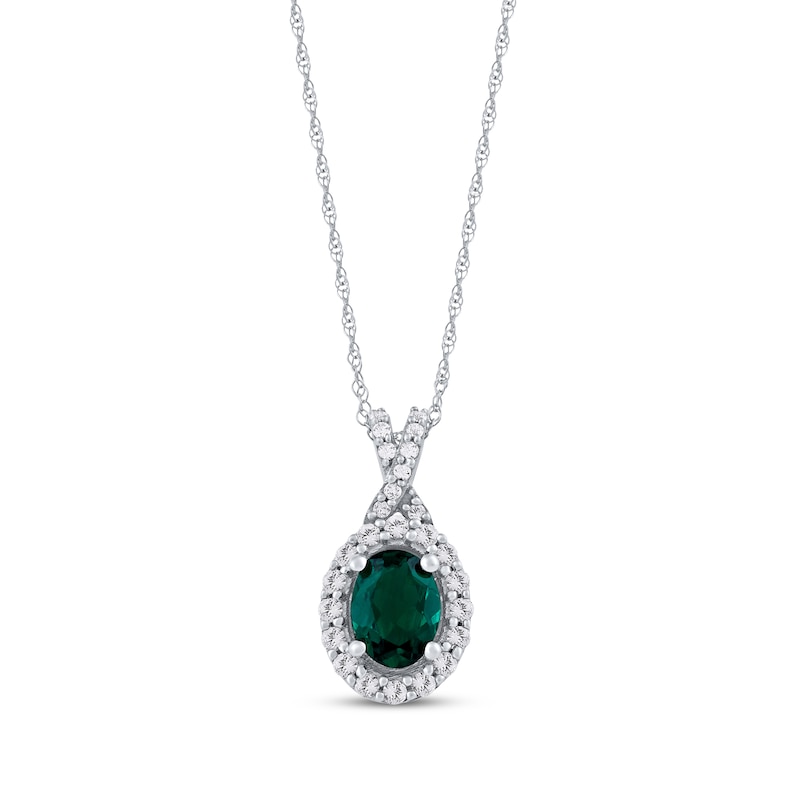 Oval-Cut Lab-Created Emerald & White Round Lab-Created Sapphire Gift Set Sterling Silver - Size 7