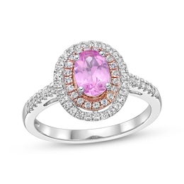 Gems of Serenity Oval-Cut Pink & White Lab-Created Sapphire Ring Sterling Silver & 10K Rose Gold