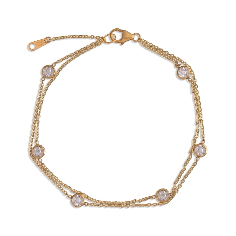 Double-Chain Station Bracelet 10K Yellow Gold 8"