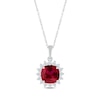Thumbnail Image 0 of Cushion-Cut Lab-Created Ruby & Round-Cut White Lab-Created Sapphire Starburst Halo Necklace Sterling Silver 18”
