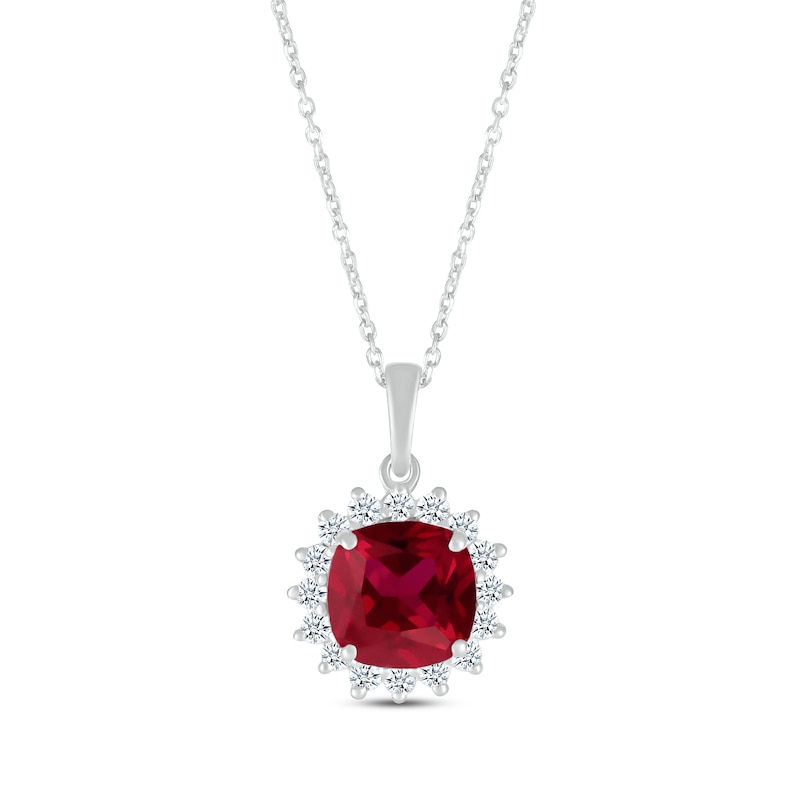 Sterling Silver Cushion Cut Lab Created Ruby 18