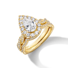 Neil Lane Artistry Pear-Shaped Lab-Grown Diamond Halo Bridal Set 1-7/8 ct tw 14K Yellow Gold