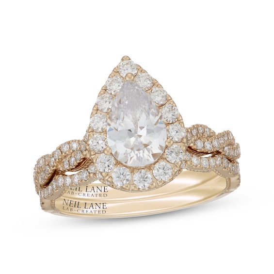 Neil Lane Artistry Pear-Shaped Lab-Grown Diamond Halo Bridal Set 1-7/8 ct tw 14K Yellow Gold