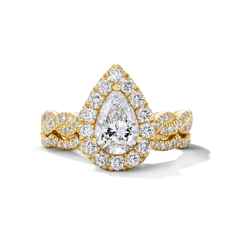 Main Image 3 of Neil Lane Artistry Pear-Shaped Lab-Grown Diamond Halo Bridal Set 1-7/8 ct tw 14K Yellow Gold