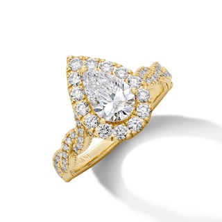 Neil Lane Artistry Pear-Shaped Lab-Grown Diamond Halo Engagement Ring 1-3/4 ct tw 14K Yellow Gold