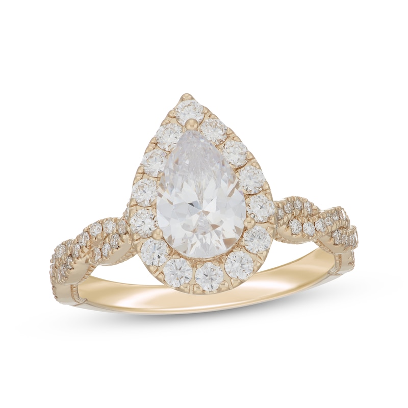 Main Image 1 of Neil Lane Artistry Pear-Shaped Lab-Grown Diamond Halo Engagement Ring 1-3/4 ct tw 14K Yellow Gold