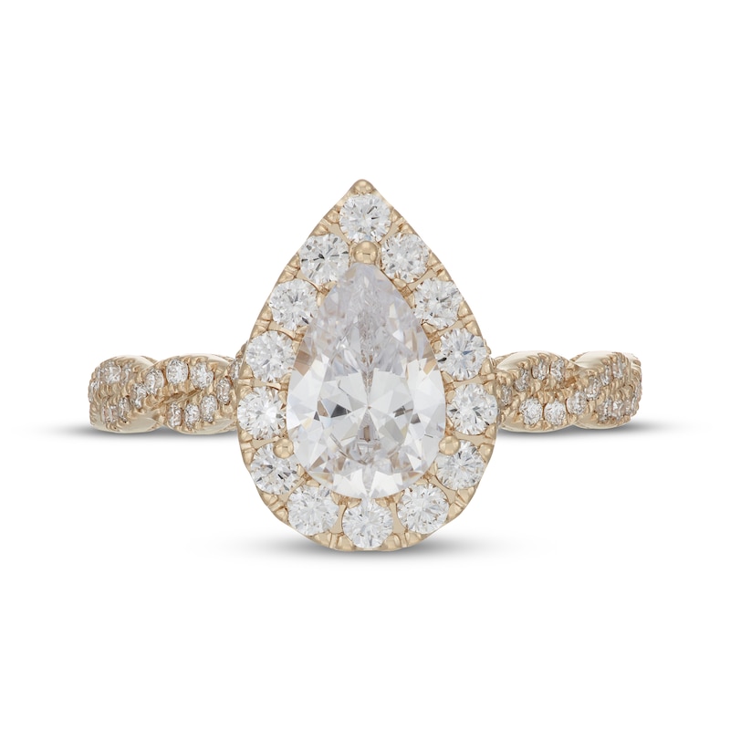 Main Image 3 of Neil Lane Artistry Pear-Shaped Lab-Grown Diamond Halo Engagement Ring 1-3/4 ct tw 14K Yellow Gold