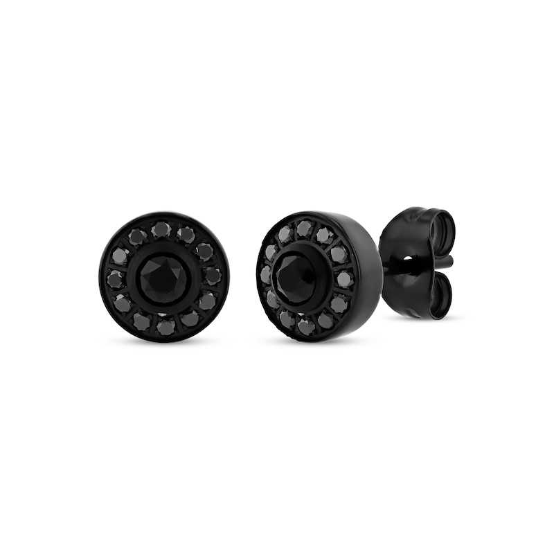 Main Image 1 of Men's Black Diamond Halo Stud Earrings 1/2 ct tw Black Ion-Plated Stainless Steel