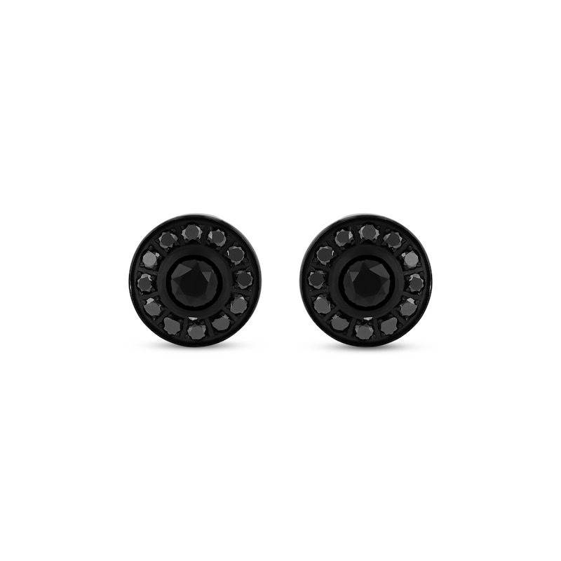 Main Image 2 of Men's Black Diamond Halo Stud Earrings 1/2 ct tw Black Ion-Plated Stainless Steel