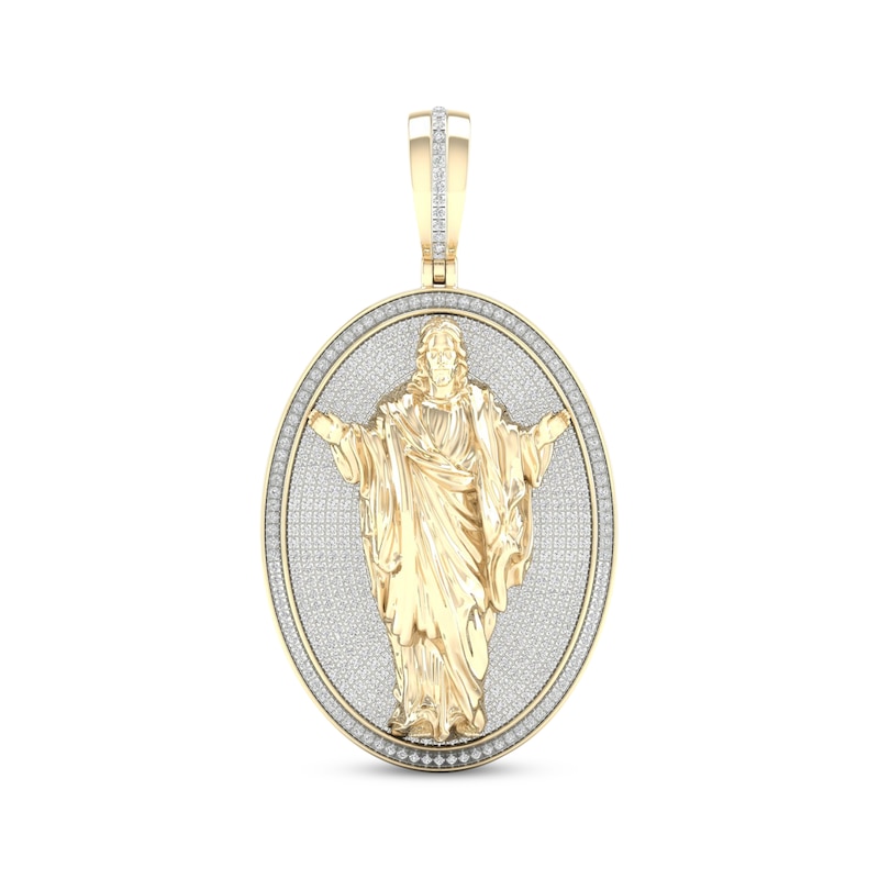 Diamond Oval Jesus Charm 1-1/4 ct tw 10K Yellow Gold